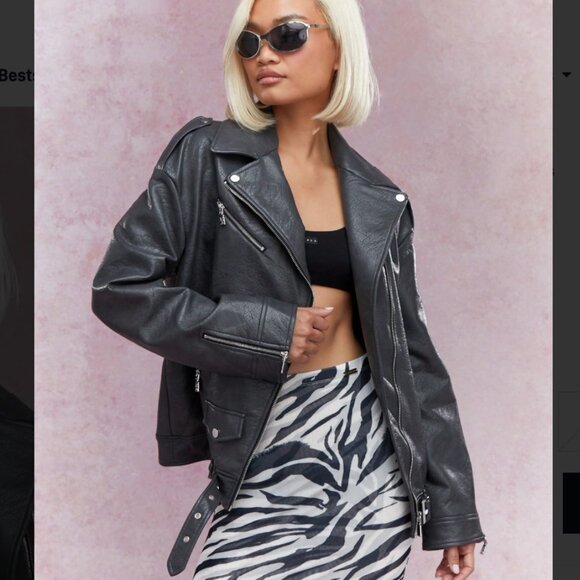 Missguided UK Size 12 Black Aviator Zippered Biker Faux Jacket New - Picture 1 of 13